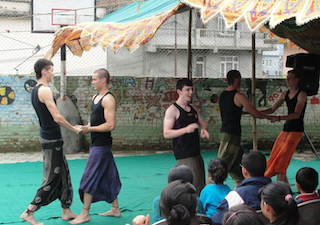 Terenure lads doing a traditional Nepali dance at their leaving programme